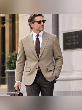 Prontomoda Italia Mens 42R Brown Houndstooth Silk Wool Cashmere Blazer 2Btn Coat